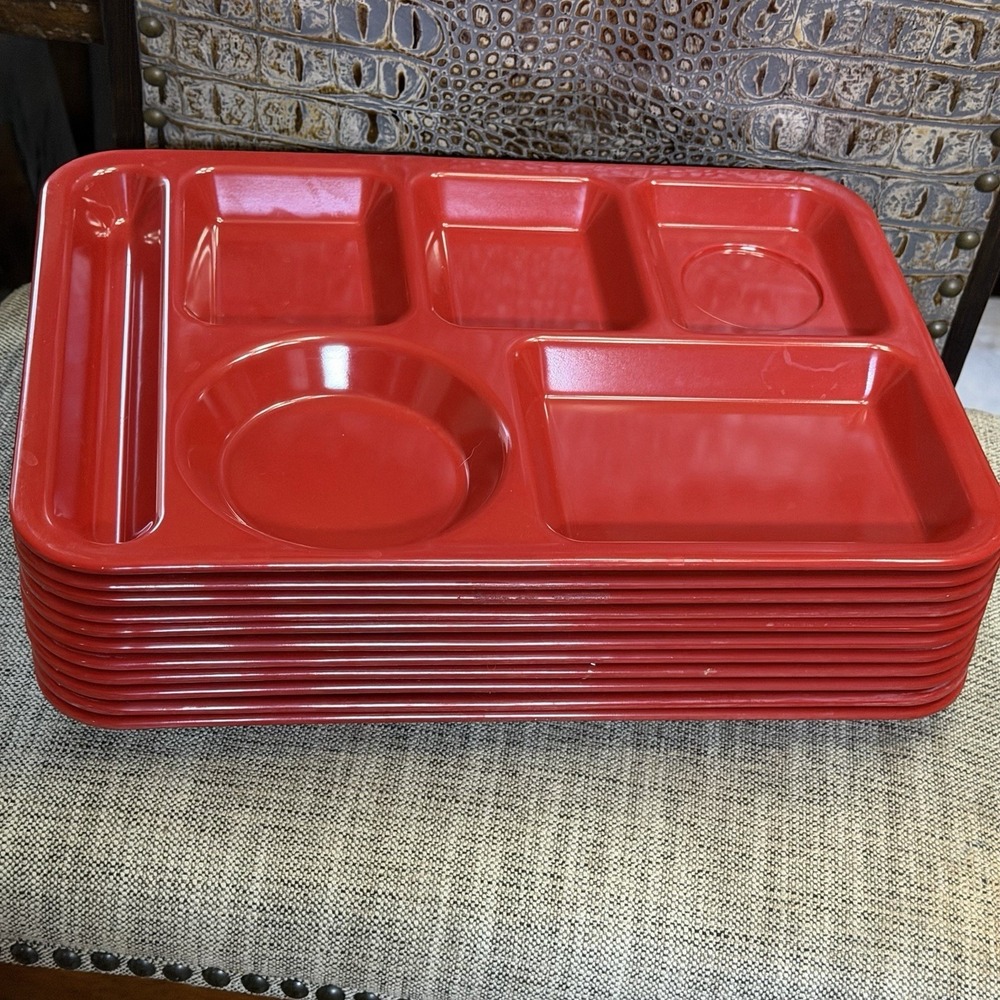 11 Vintage Texas Ware Divided Cafeteria Style Lunch Trays Red 10"x14"